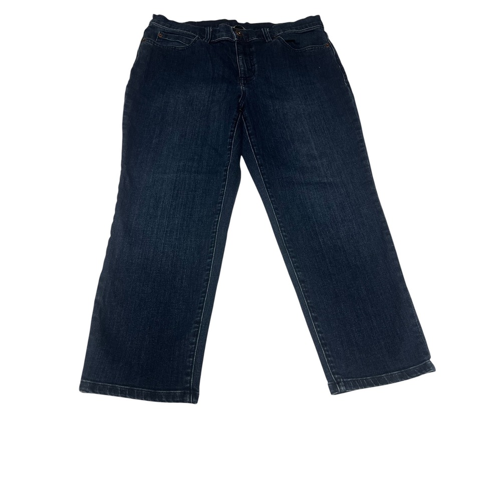 Duluth Trading Co Womens Cropped Straight Leg Stretch Jeans Dark Wash Size 10